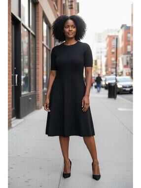 IRIS & INK Navy Blue Short Sleeve Knit Dress